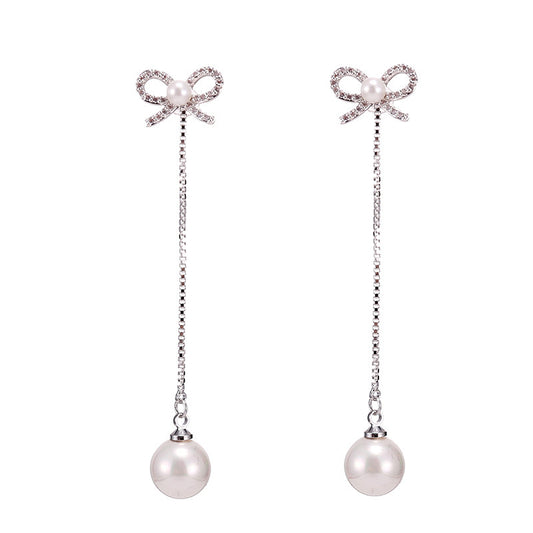 Elegant Bow Pearl Drop Earrings – Sterling Silver Needles, Hypoallergenic, Two-Way Copper Jewelry