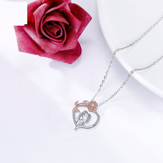 Heart-Shaped Rose Pendant Necklace – European & American Fashion, Mother-Daughter Set