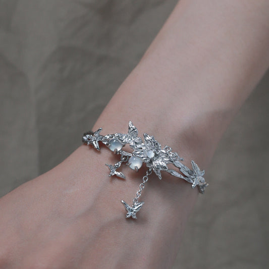 Butterfly Tassel Bracelet New Chinese Style White Agate High Sense