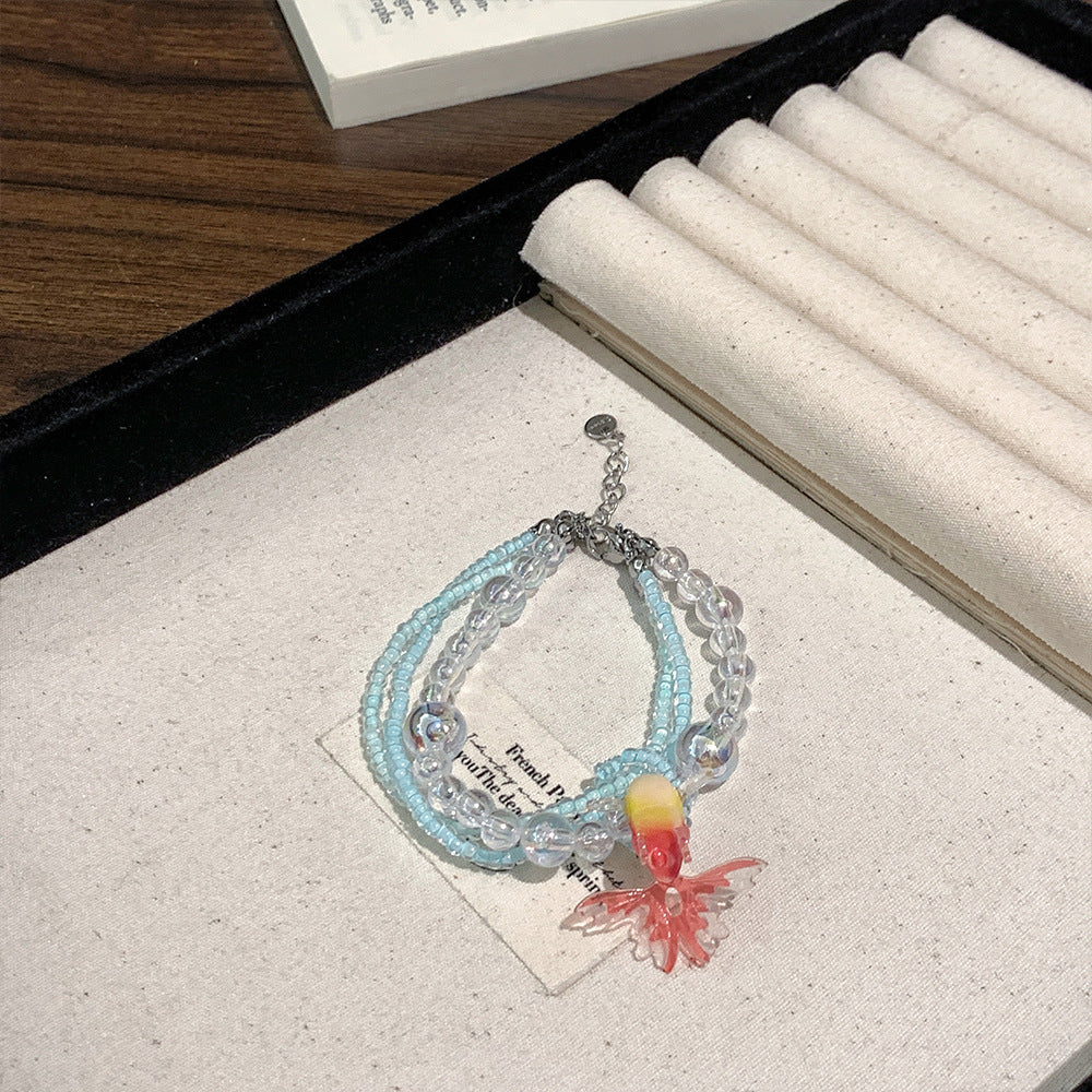 Vintage Goldfish Crystal Bubble Beaded Multi-layer Twin Necklace