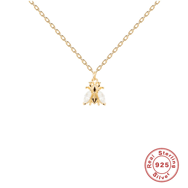925 Sterling Silver Bee Pendant Necklace – Dainty Zircon Rhinestone Jewelry for Women