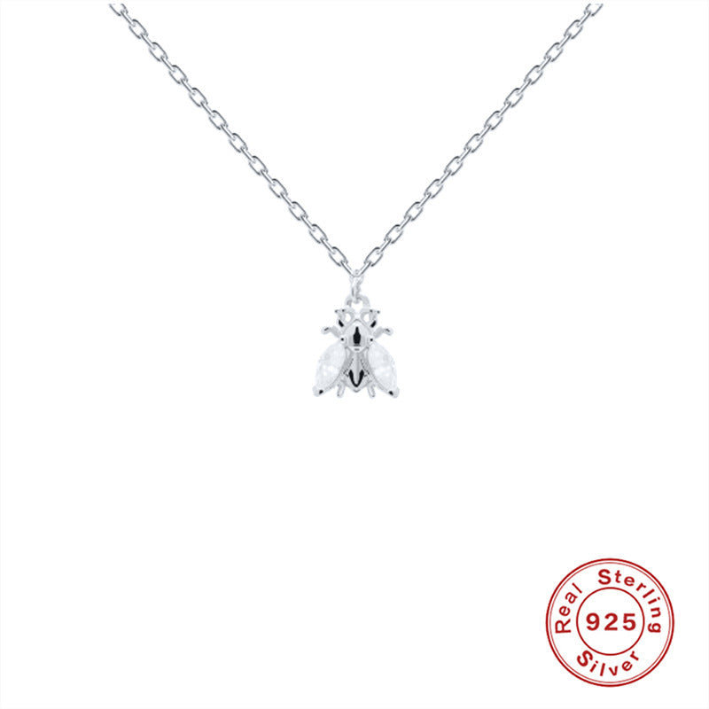 925 Sterling Silver Bee Pendant Necklace – Dainty Zircon Rhinestone Jewelry for Women