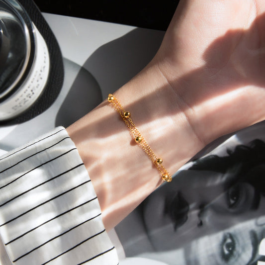 Gold Vintage Double-layer Bracelet For Women Titanium Steel Ornament