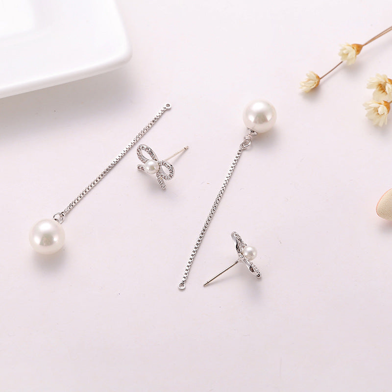 Elegant Bow Pearl Drop Earrings – Sterling Silver Needles, Hypoallergenic, Two-Way Copper Jewelry