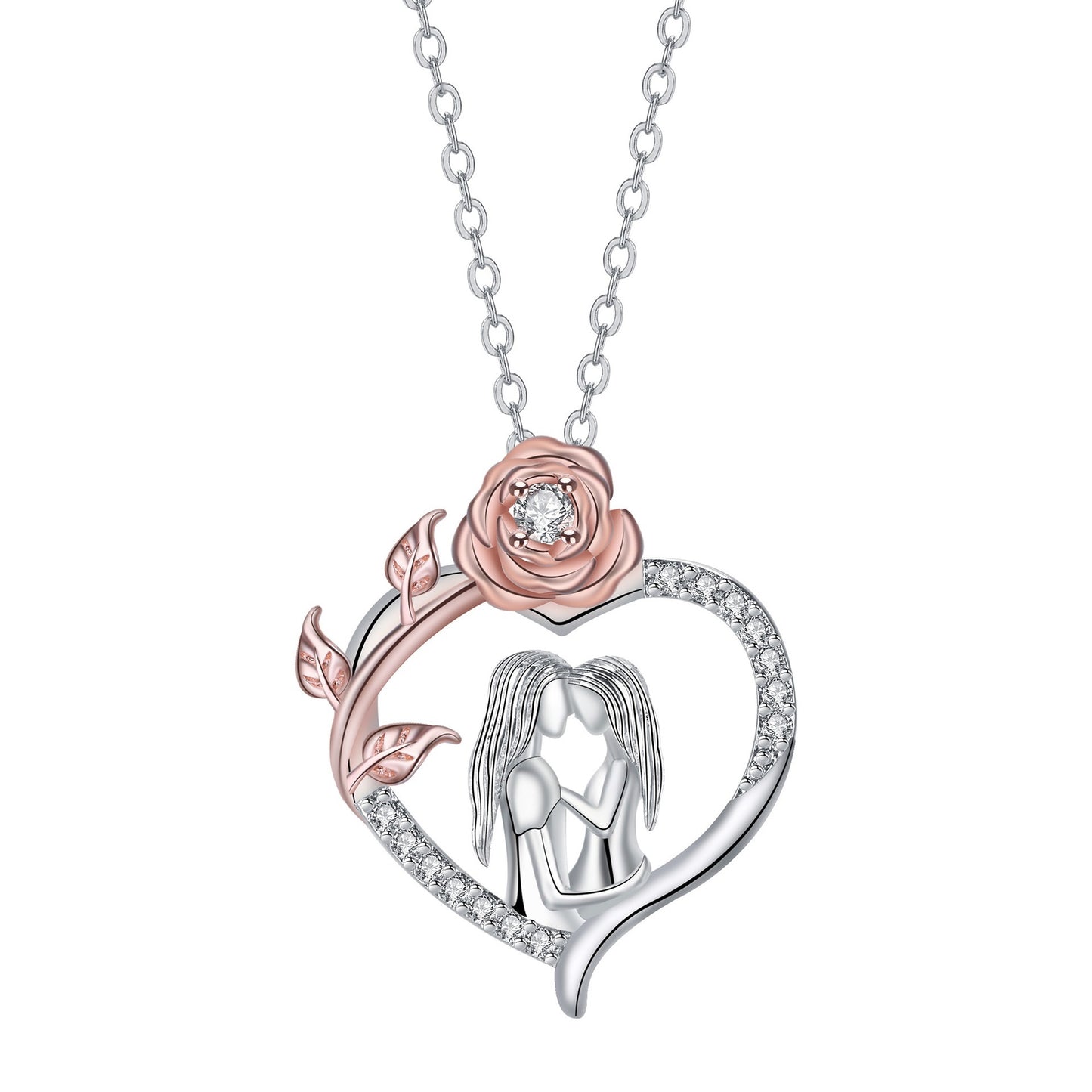 Heart-Shaped Rose Pendant Necklace – European & American Fashion, Mother-Daughter Set