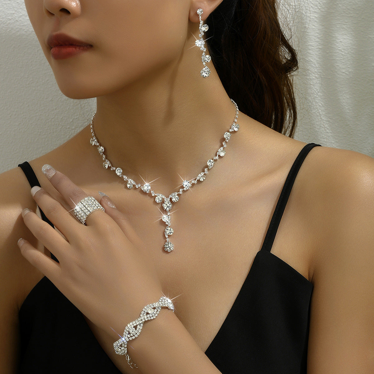 Crystal Jewelry Accessories Set – Necklace, Earrings & Bracelet Combo