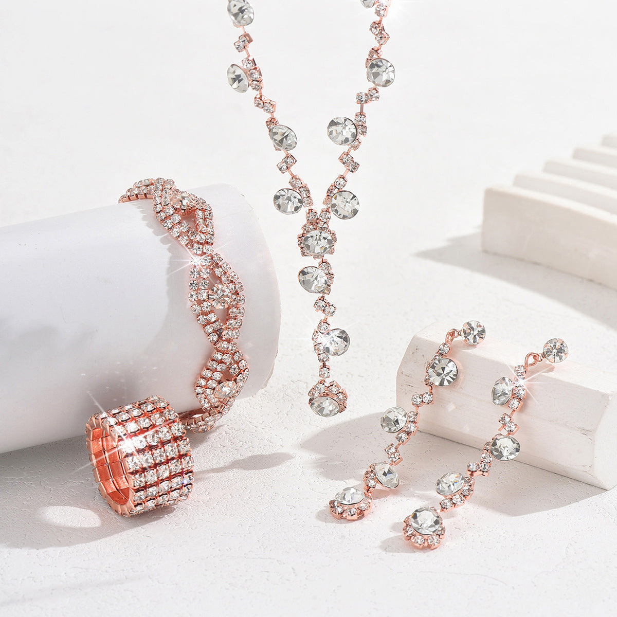 Crystal Jewelry Accessories Set – Necklace, Earrings & Bracelet Combo