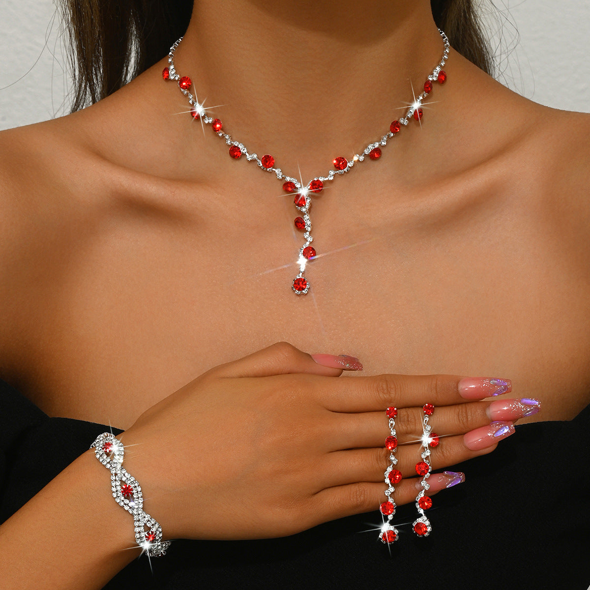 Crystal Jewelry Accessories Set – Necklace, Earrings & Bracelet Combo