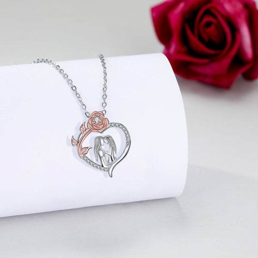 Heart-Shaped Rose Pendant Necklace – European & American Fashion, Mother-Daughter Set